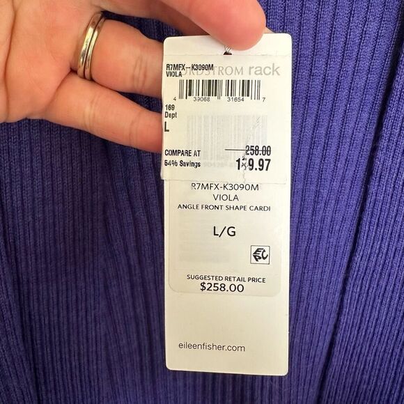 Eileen Fisher Women’s Indigo Merino Wool Angle Front Shape Ribbed Cardigan Sweat - Picture 7 of 9